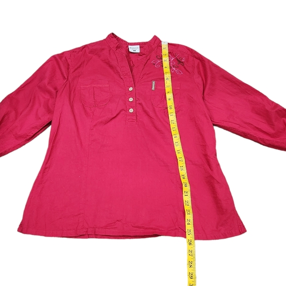 ❤️2/$18 Columbia Floral Embroidered Pink Front Pockets Casual Blouse L - Picture 7 of 10
